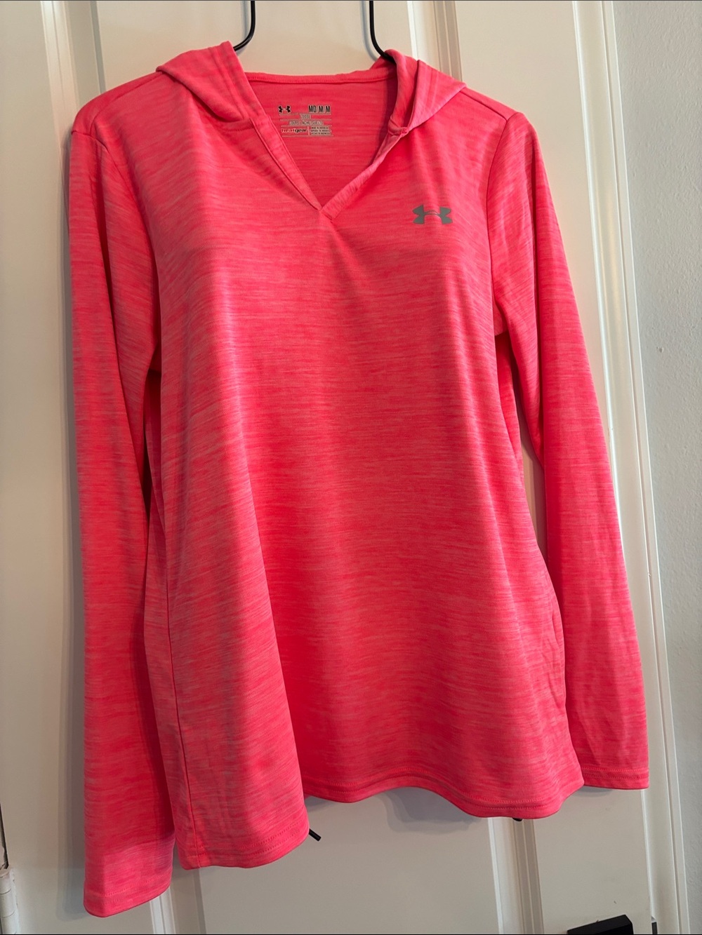 Under Armour loose fit Women’s Tech Neon Coral Heather Pullover Hoodie - Medium